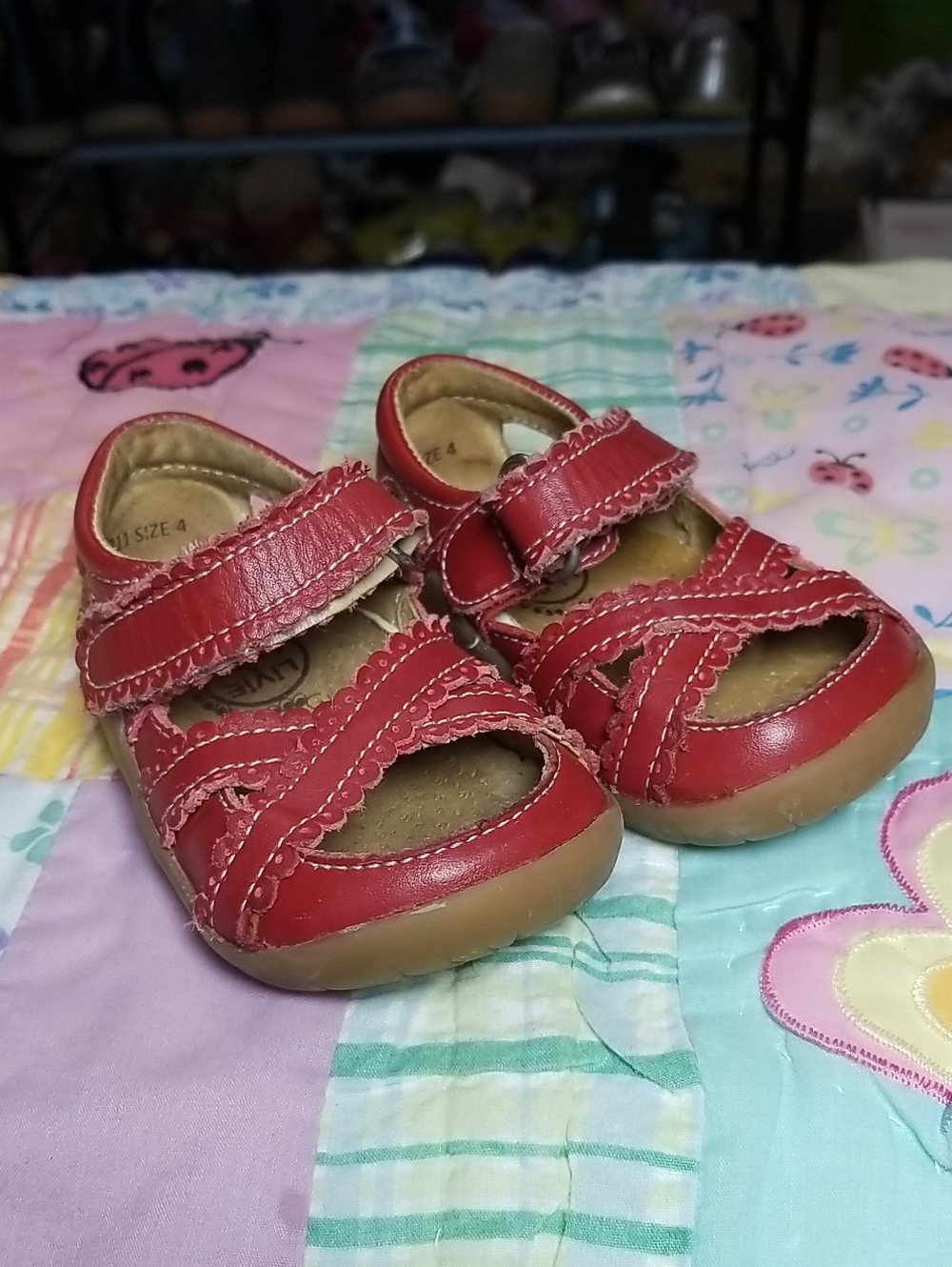 Livie & Luca Red Scalloped Strap Adjustable Leather Sandals Closed Heel & Toes 4